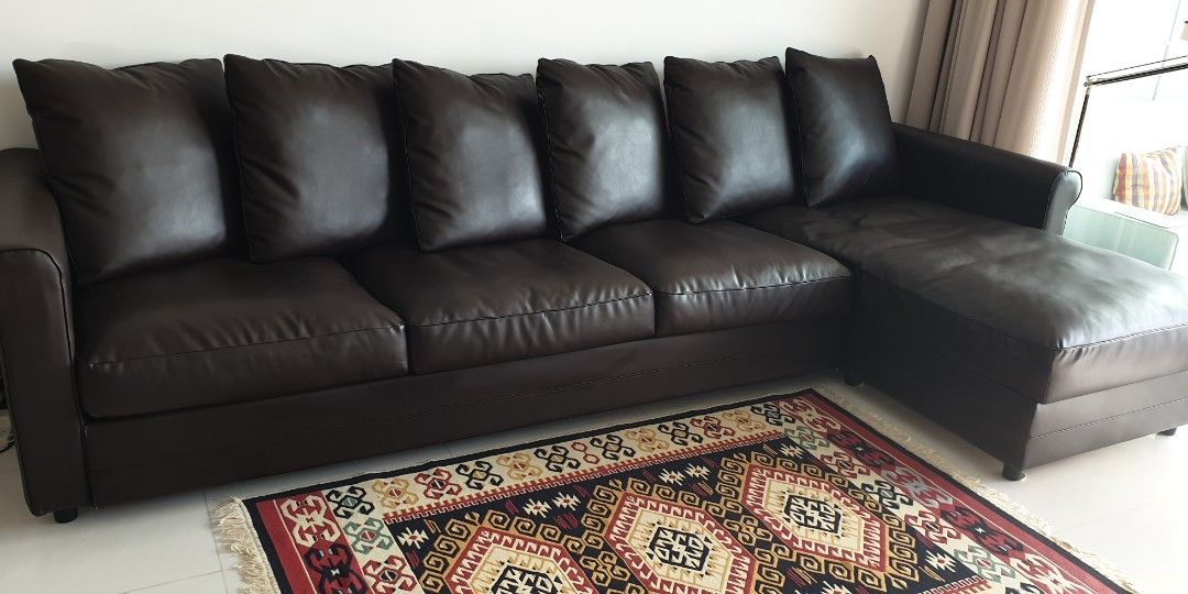 IKEA Leather sofa, Furniture & Home Living, Furniture, Sofas on Carousell