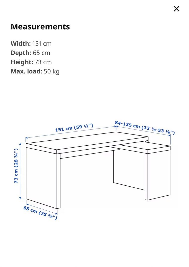 Ikea Malm with pull out desk, Furniture & Home Living, Furniture