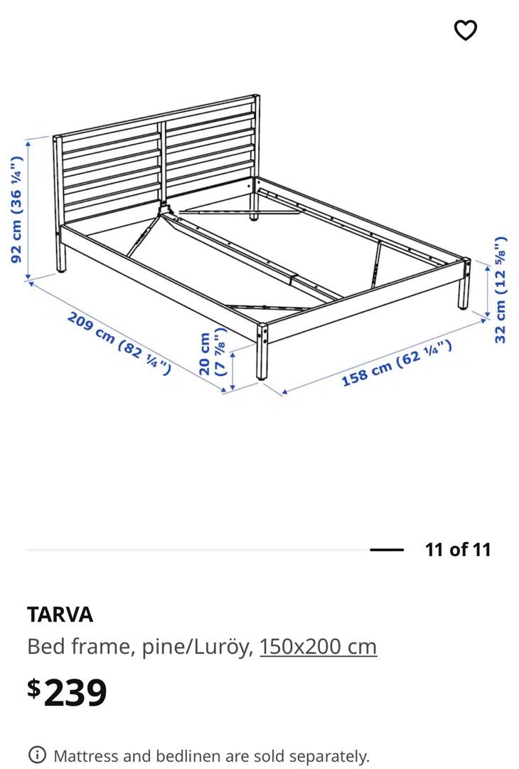 IKEA Queen Bed Frame Tarva, Furniture & Home Living, Furniture, Bed