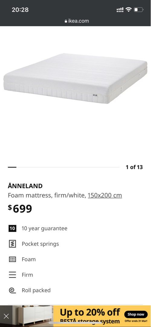 IKEA firm mattress queen size HYLLESTAD, Furniture & Home Living