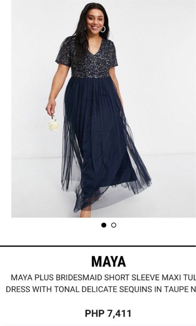 MAYA BRIDESMAID V NECK MAXI Evening DRESS WITH TONAL DELICATE