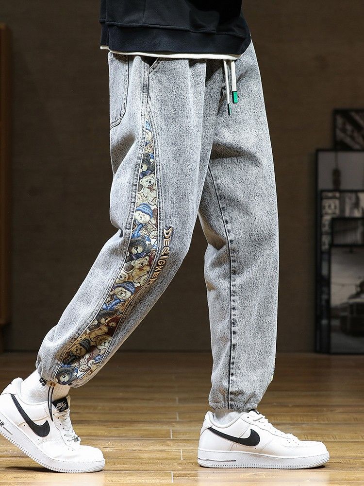 2022 Vibe Style Ankle Zipper Hip Hop Men Baggy Jeans Trousers
