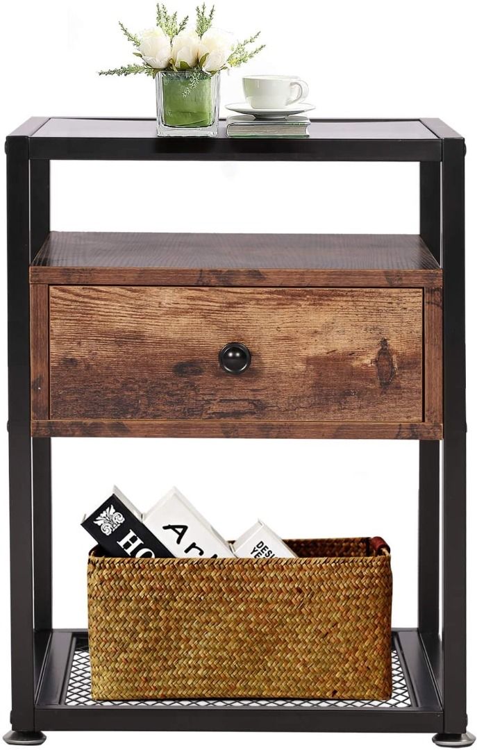 Metal frame bedside table Bedroom storage Furniture & Home