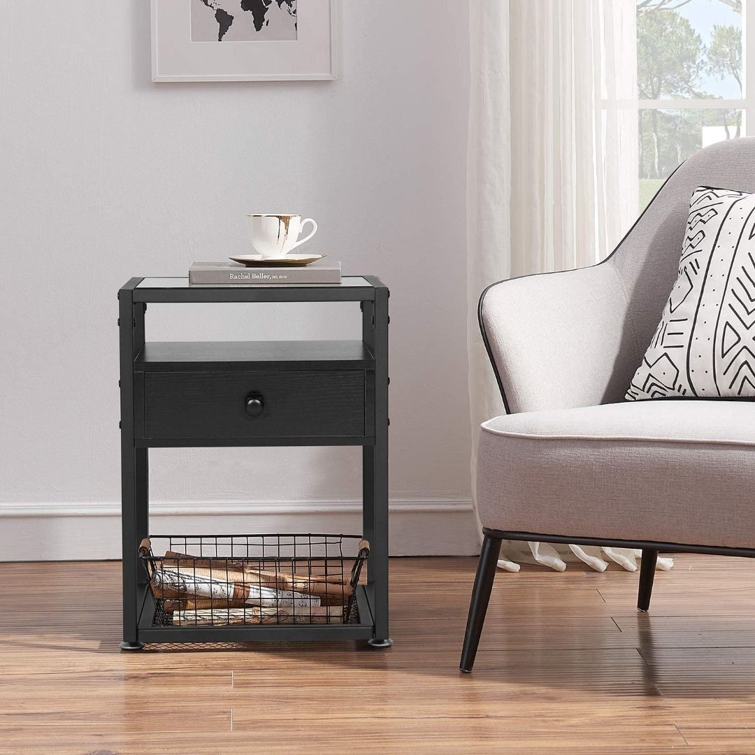 Metal frame bedside table Bedroom storage Furniture & Home
