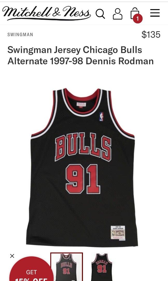 Men's Mitchell & Ness Dennis Rodman Gold Chicago Bulls 75th Anniversary 1997/98 Hardwood Classics Swingman Jersey Size: Small