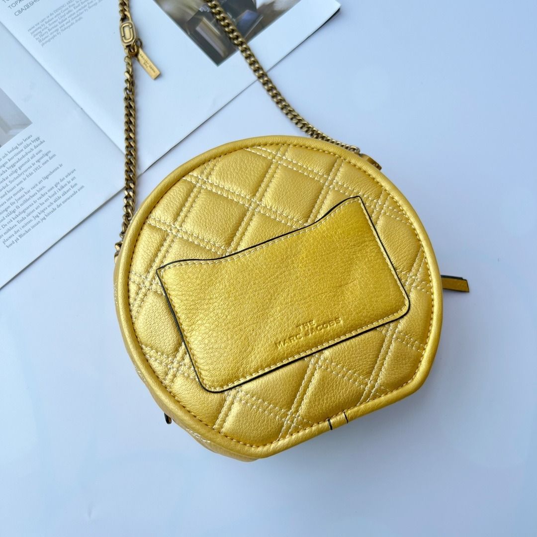 MARC JACOBS MJ New light yellow camera bag one shoulder Messenger bag imported lychee pattern top layer cowhide double zipper built in card slot