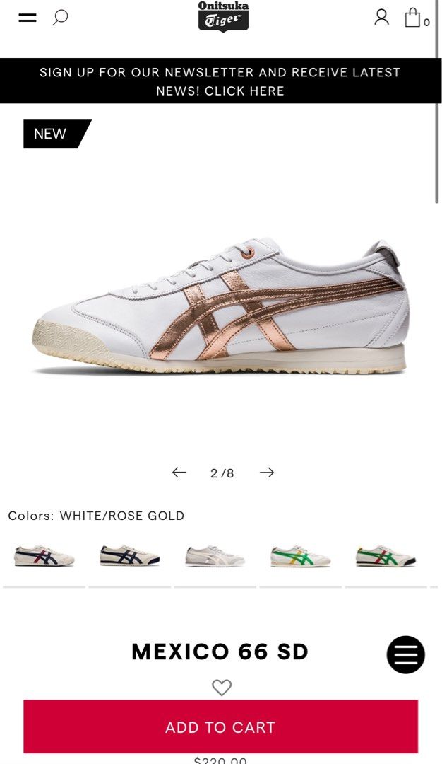 Onitsuka Tiger Mexico 66 Rose Gold (Category: Sneakers) located in Singapore. Submitted by sweetcheeks_818 (Listing ID 1221521462, Image 3). Description: Onitsuka Tiger Mexico 66 Rose Gold Brand new, lightly worn once to try the size but it’s too small for me. Size 37 Retail price $220 Authentic Comes with shoe box & bag.