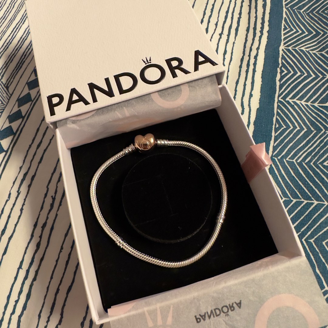 Pandora silver bracelet with discount rose gold heart clasp