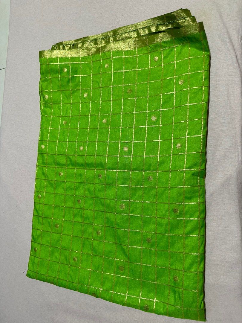 Parrot Green Sofisticated KotaDoria Dye Block Printed Cotton Saree With Blouse main image 1