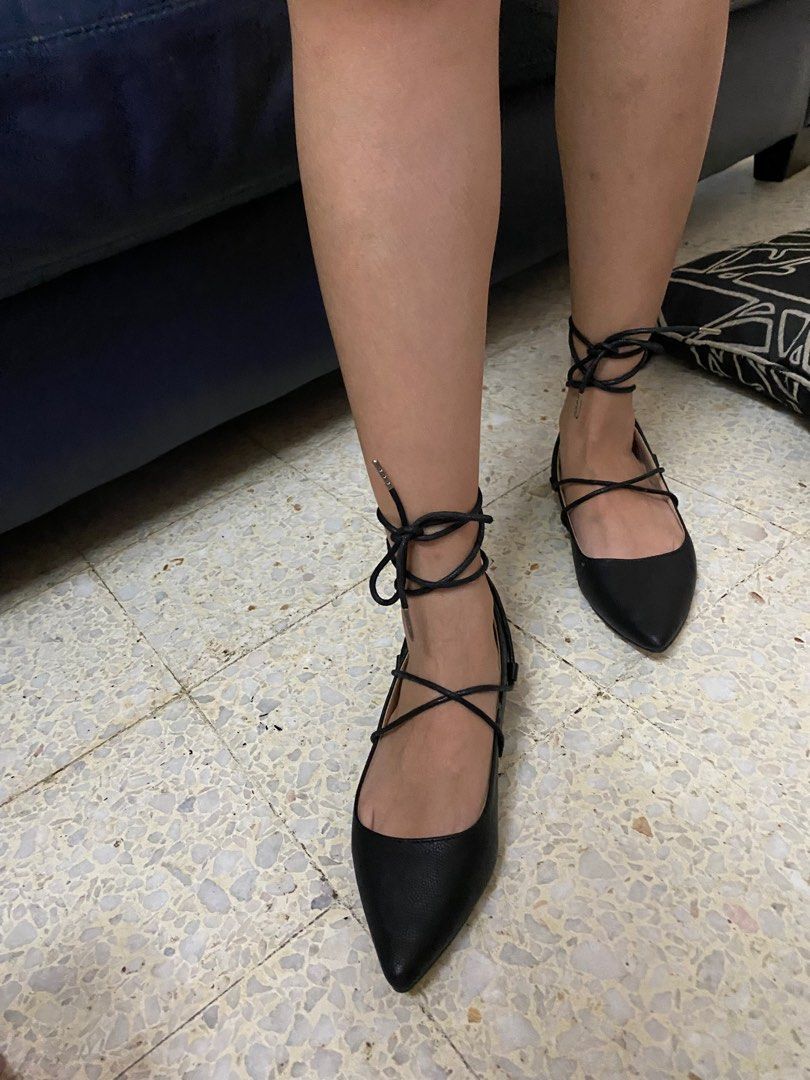 Pointed Toe Black Ribbon Tie Ballerina Flats, Women'S Fashion, Footwear,  Flats On Carousell