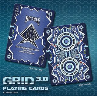 Poker Cards - Bicycle Grid 3.0 (Black / Purple Blue) Playing Cards, USPCC 2015,  Kickstarter, third of Mythical GRID Series, 4PM Designs, QR Code, Barcode reveals, futuristic, light, circuitry, magic tricks, Out of Print. Brand new, sealed