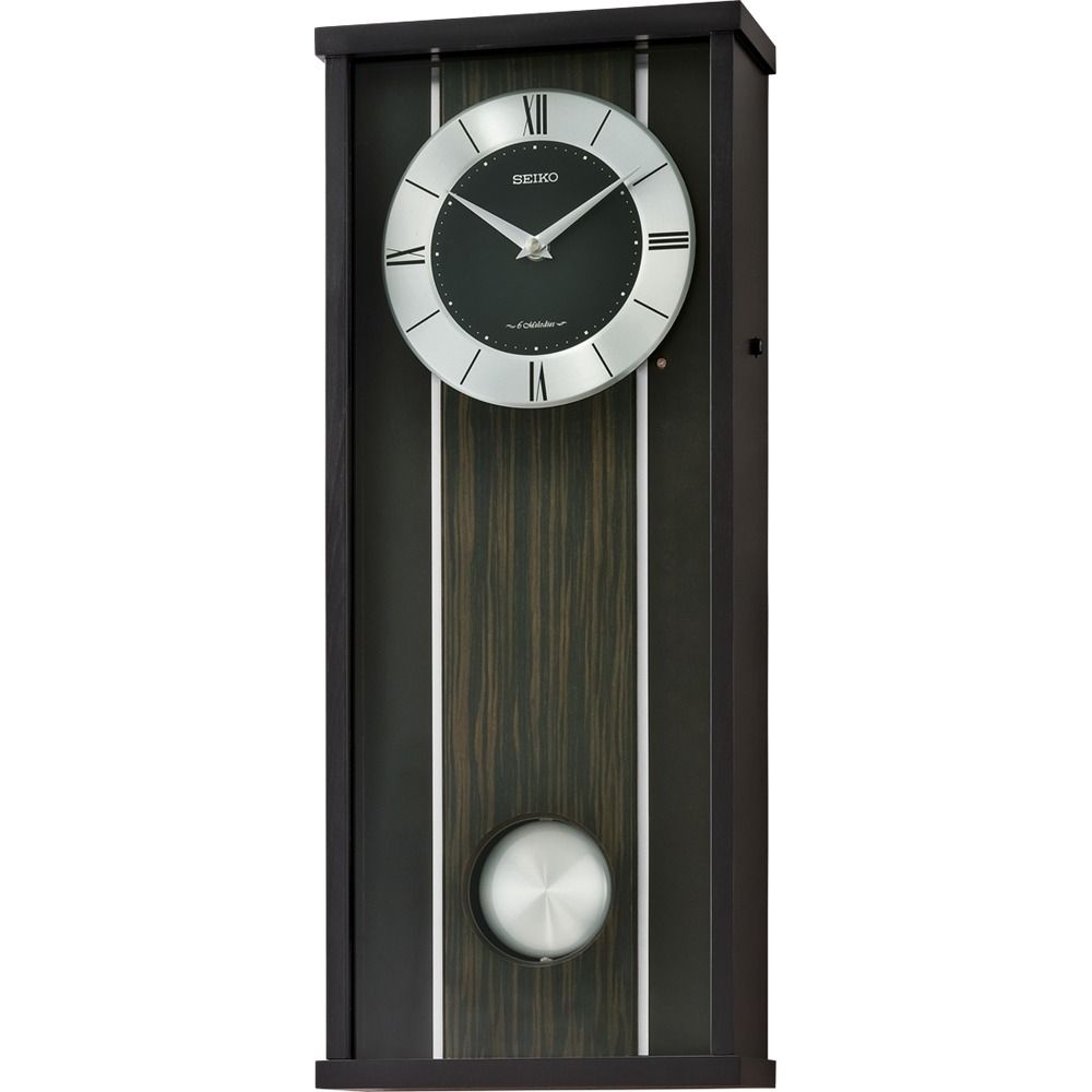 Seiko Clock QXM396K Black Wooden Case Chime Melody Grandfather Wall