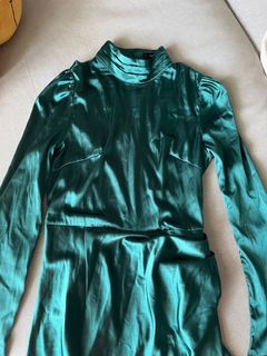 Shein Emerald Green Satin High Neck Midaxi Dress