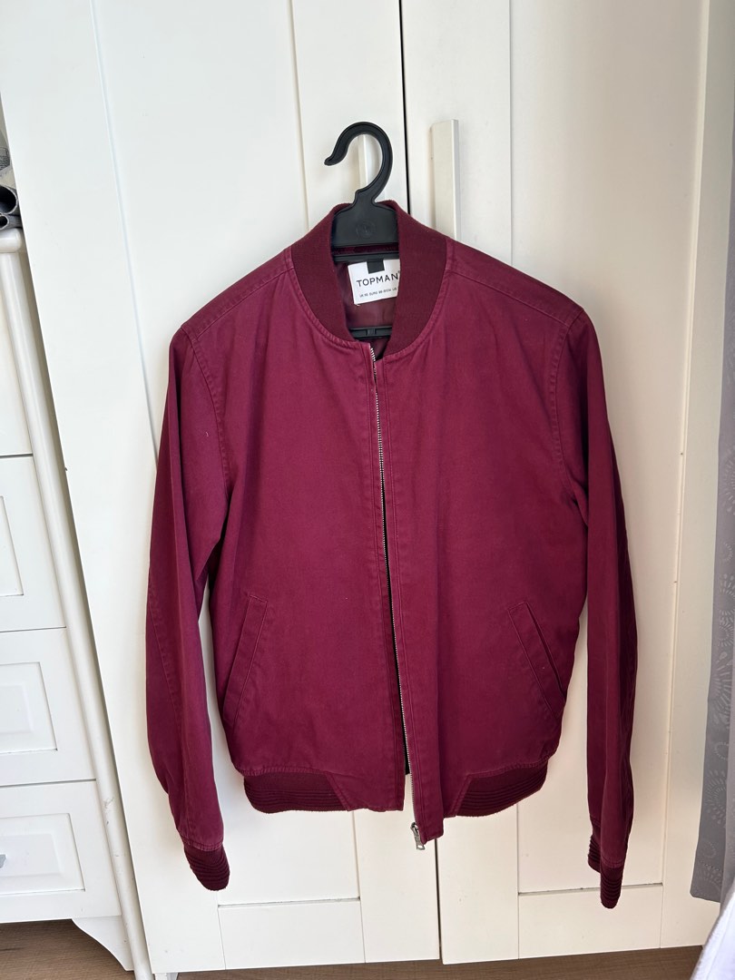 Topman Burgundy Bomber Jacket, Men's Fashion, Coats, Jackets and ...