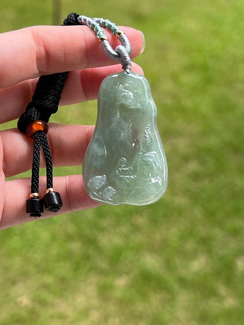 Type A Burmese Jade Lotus Guan Yin Goddess of Mercy Jadeite Jade Pendant Necklace