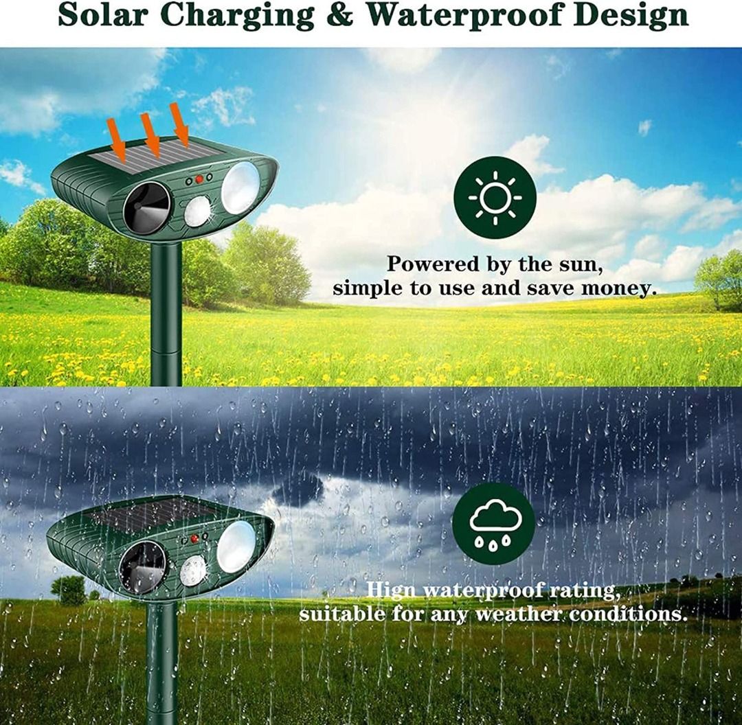 Ultrasonic Animal Repellent, Solar Powered Dog Cat with Motion Sensor