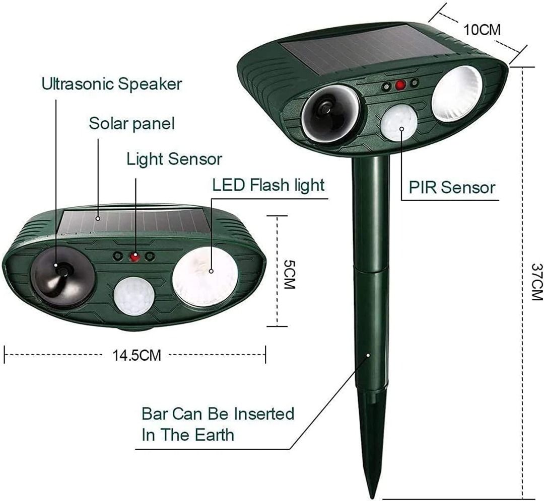 Ultrasonic Animal Repellent, Solar Powered Dog Cat with Motion Sensor