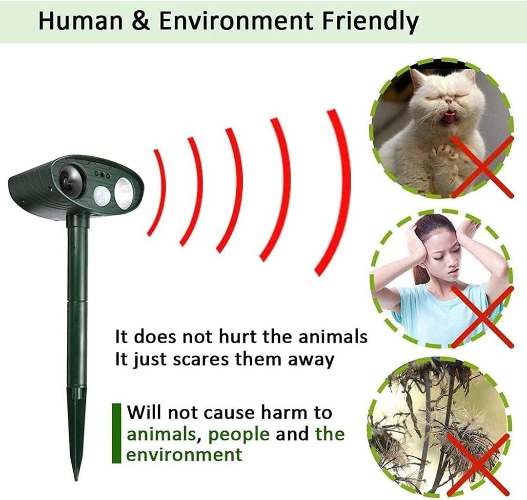 Ultrasonic Animal Repellent, Solar Powered Dog Cat with Motion Sensor