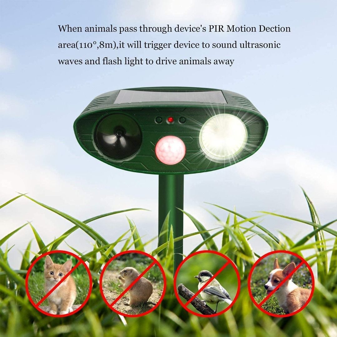 Ultrasonic Animal Repellent, Solar Powered Dog Cat with Motion Sensor