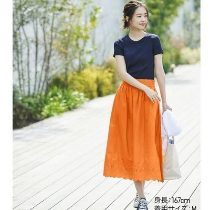 Orange eyelet skirt sale