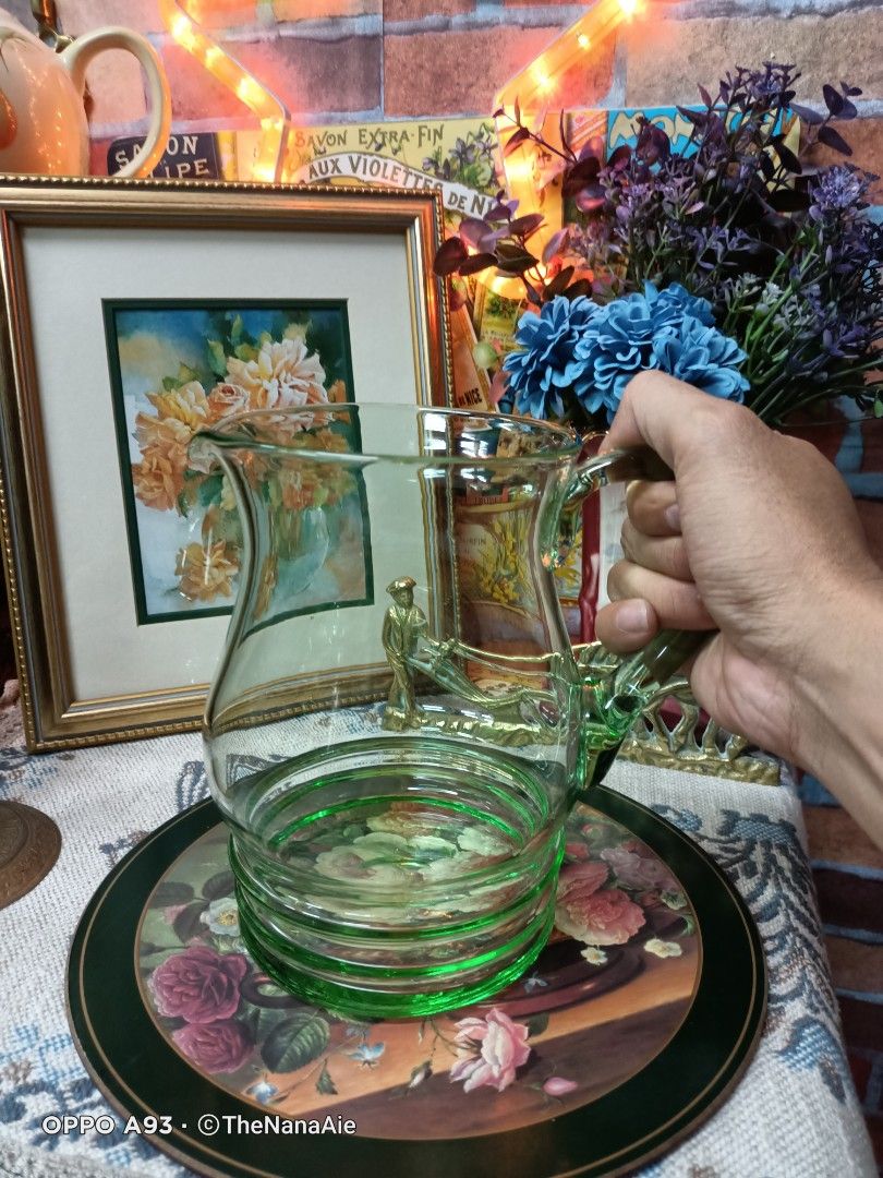 Vintage-antique Uranium/depression/vaseline Glass Embossed
