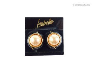 Vintage 80s Isabella Mirabo Faux Pearl Clip Earrings, er1345-cc