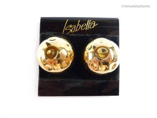 Vintage 80s Isabella Round Dimpled Clip Earrings, er1341-cc