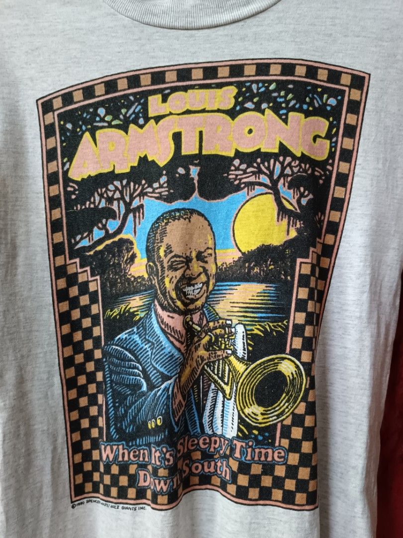 Vintage 90s Jazz Louis Armstrong Checker Art Design Tee, Men's