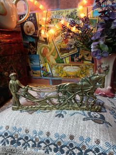 Vintage solid brass horse farmer stand decor
