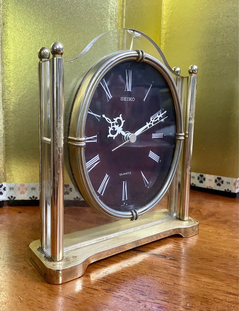 Vintage SEIKO Japan Brass Table Clock 16x6x18cms, Furniture & Home Living,  Home Decor, Clocks on Carousell