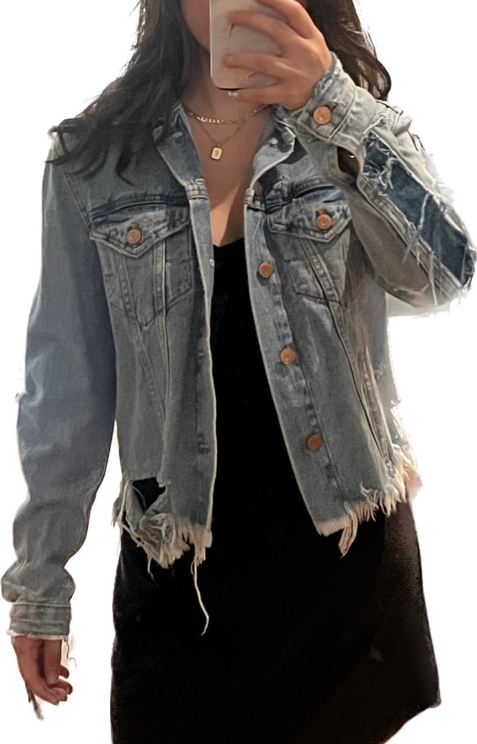Frayed denim top jacket zara