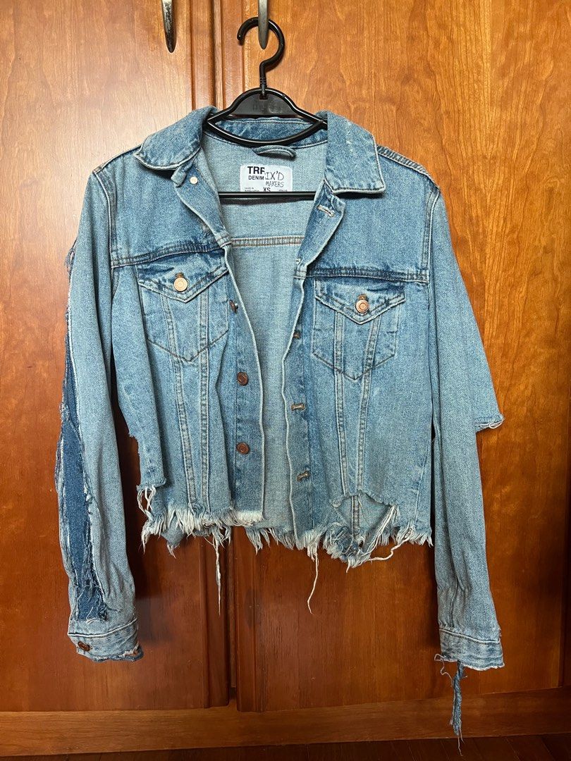 Frayed denim jacket top zara