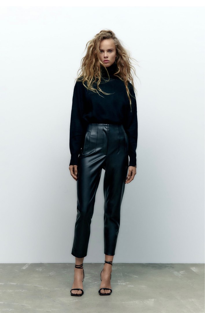 Zara SAND BEIGE FAUX LEATHER LEGGINGS size XS | eBay