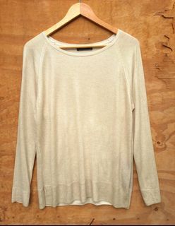 Zara Knit Cream Metallic Lightweight Sweater Top