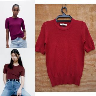 Zara Knit Short Sleeve Top Dark Red