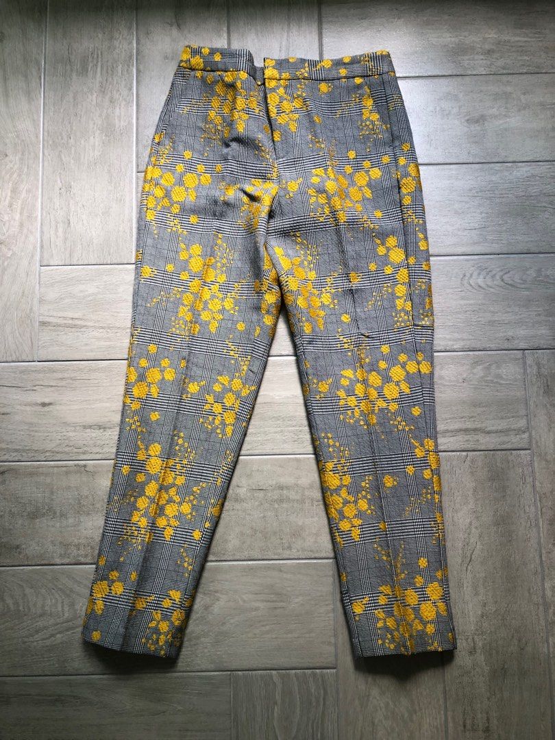 Yellow plaid pants zara outlet