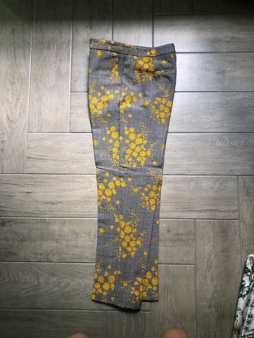 Zara yellow plaid pants on sale