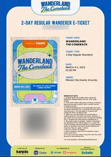 (1) 2 days regular Wanderer pass Wanderland ticket