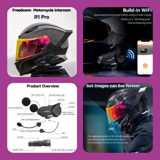 2k Video Recording Motorcycle Bluetooth Freedconn R1 PRO Group Intercom Multi Brand + 64Gb Sd Card