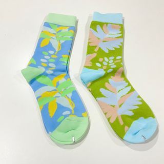 蕨織緹花中筒襪 藍色/綠色