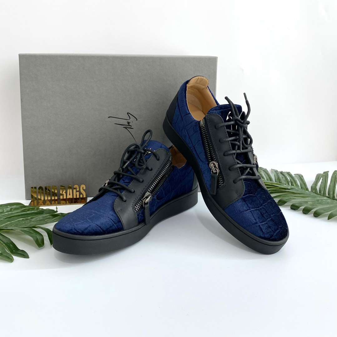 Authentic Giuseppe Zanotti Blue Croc Velvet Black Sneaker