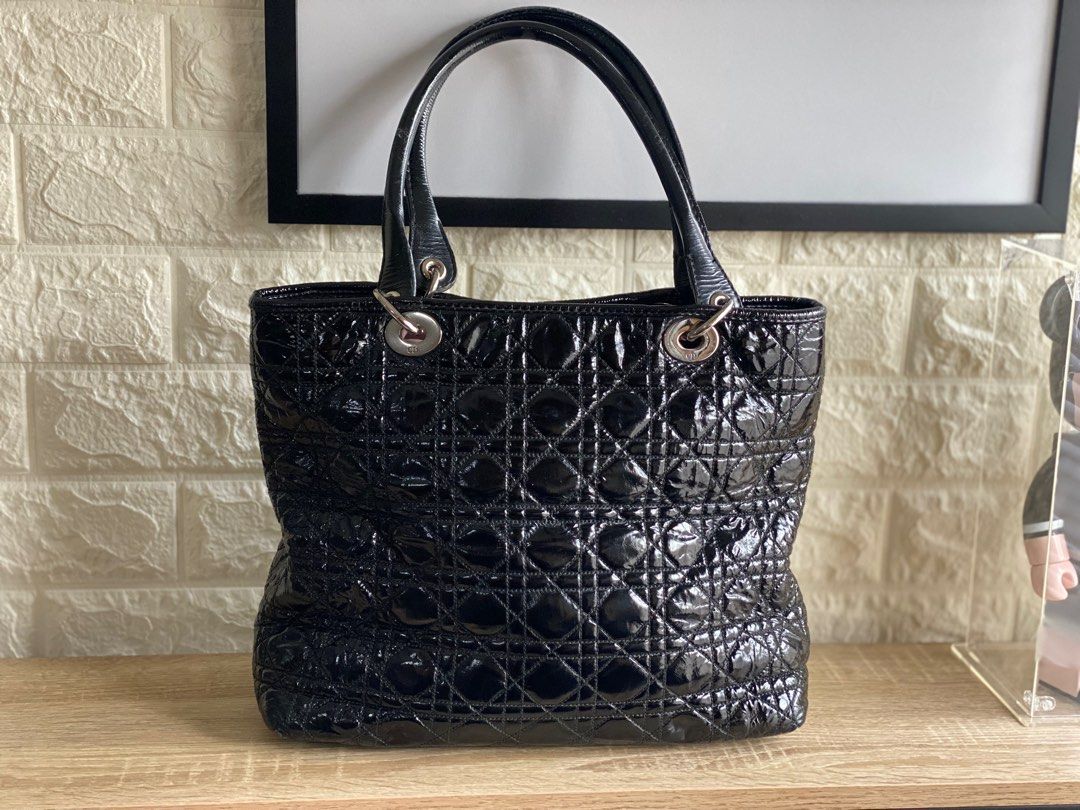 Authentic Christian Dior Black Patent Leather Tote Bag, Luxury, Bags