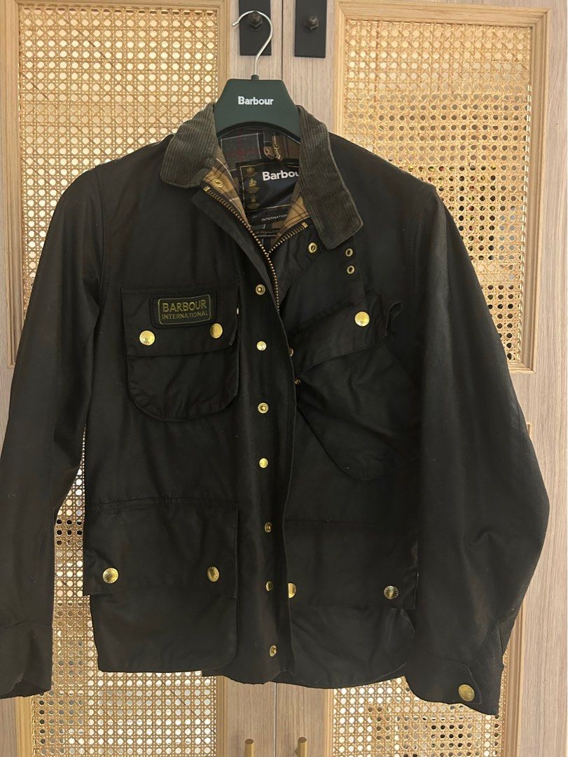 Barbour International Wax Jacket黑色油布騎士外套, 他的時尚, 外套及