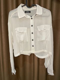 Bershka sheer crop shirt