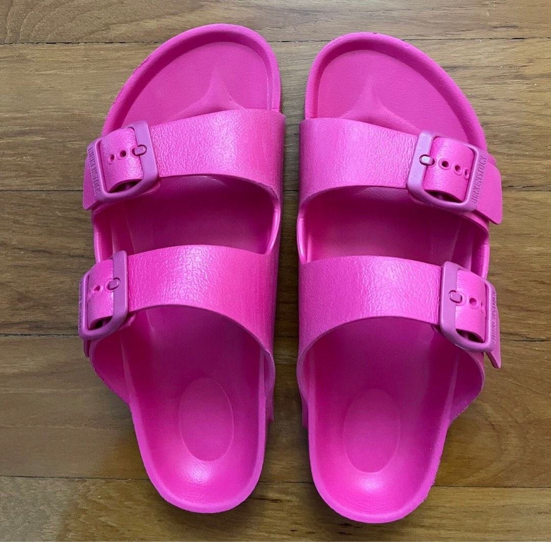 Pink plastic birkenstocks cheap