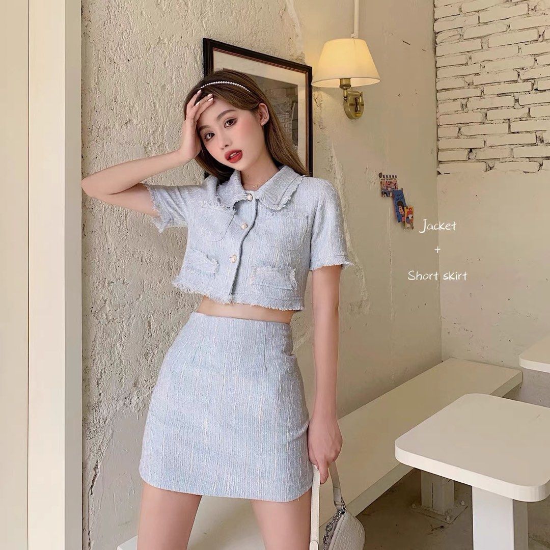 Blue tweed co ord set Women s Fashion Dresses Sets Sets or