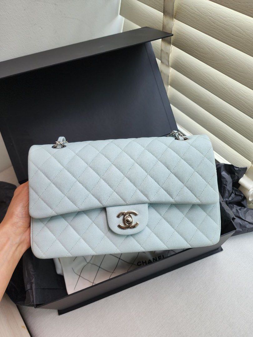 Brand New Chanel Light Blue 21K Classic Medium Caviar Silver Hardware,  Luxury, Bags & Wallets on Carousell