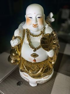 Buddha white and gold porcelain finish figurine 12 inches