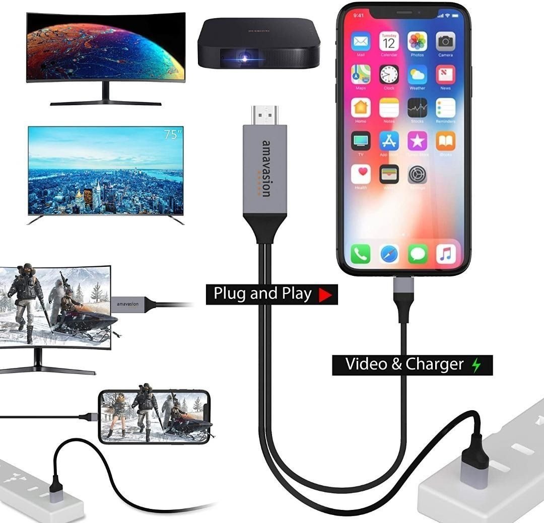 [C1409] Lightning to HDMI Adapter Cable, MFi Certified Amavasion 1080P
