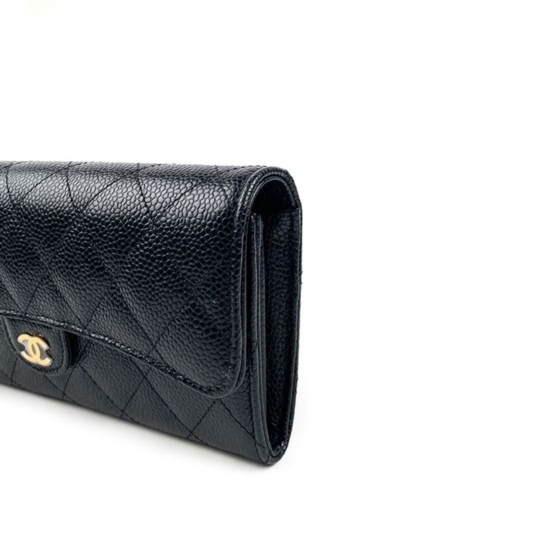 Chanel Classic Long Flap Wallet in Black Caviar GHW, Luxury, Bags & Wallets  on Carousell